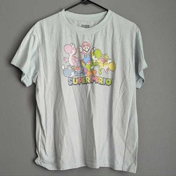 Nintendo Tops - Super Mario women's light blue crewneck t-shirt size XL 21x14 X 25